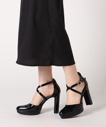 【日本製】厚底クロスストラップハイヒールパンプス