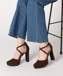【日本製】厚底クロスストラップハイヒールパンプス