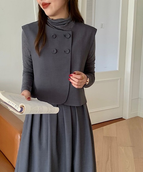 LYEON(リヨン)の「タックフレアロングスカート(スカート・レディース・ブラック/グレー・FREE)」の3枚目の写真