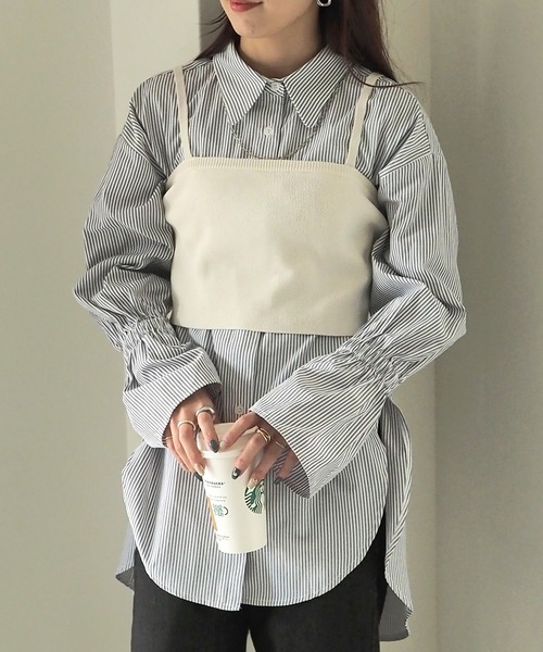 美品✨️45R 近年 リネンヘリンボンのニットソーキャミ ネイビー 洗える 美品✨️45R 近年 リネンヘリンボンのニットソーキャミ ネイビー