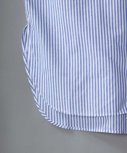 SITRY（シトリー）の「Balloon Sleeve Oversize Striped Shirt/バルーンスリーブ オーバーサイズ ストライプシャツ（シャツ/ブラウス・メンズ・グリーン/ブルー・M/L）」の4枚目の写真