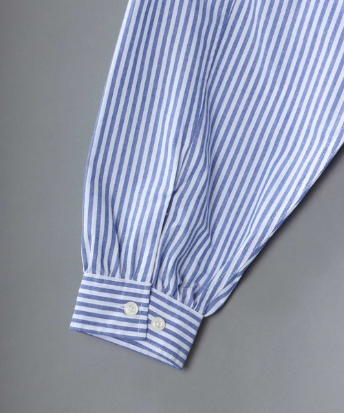 SITRY（シトリー）の「Balloon Sleeve Oversize Striped Shirt/バルーンスリーブ オーバーサイズ ストライプシャツ（シャツ/ブラウス・メンズ・グリーン/ブルー・M/L）」の6枚目の写真