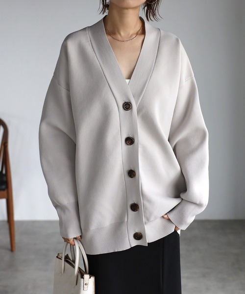 Yucca（ユッカ）の「スウェット風ニットカーディガン（カーディガン/ボレロ・レディース・ブラック/ミント/グレー・MEDIUM）」の3枚目の写真