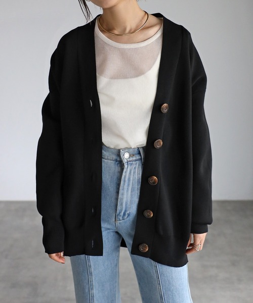 Yucca（ユッカ）の「スウェット風ニットカーディガン（カーディガン/ボレロ・レディース・ブラック/ミント/グレー・MEDIUM）」の2枚目の写真