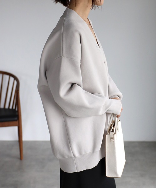 Yucca（ユッカ）の「スウェット風ニットカーディガン（カーディガン/ボレロ・レディース・ブラック/ミント/グレー・MEDIUM）」の12枚目の写真