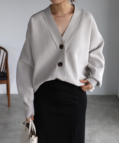 Yucca（ユッカ）の「スウェット風ニットカーディガン（カーディガン/ボレロ・レディース・ブラック/ミント/グレー・MEDIUM）」の14枚目の写真