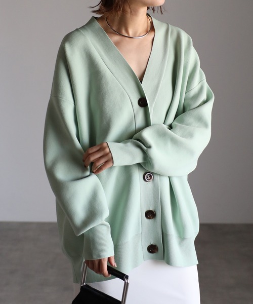 Yucca（ユッカ）の「スウェット風ニットカーディガン（カーディガン/ボレロ・レディース・ブラック/ミント/グレー・MEDIUM）」の4枚目の写真