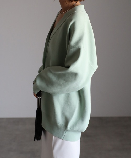 Yucca（ユッカ）の「スウェット風ニットカーディガン（カーディガン/ボレロ・レディース・ブラック/ミント/グレー・MEDIUM）」の6枚目の写真