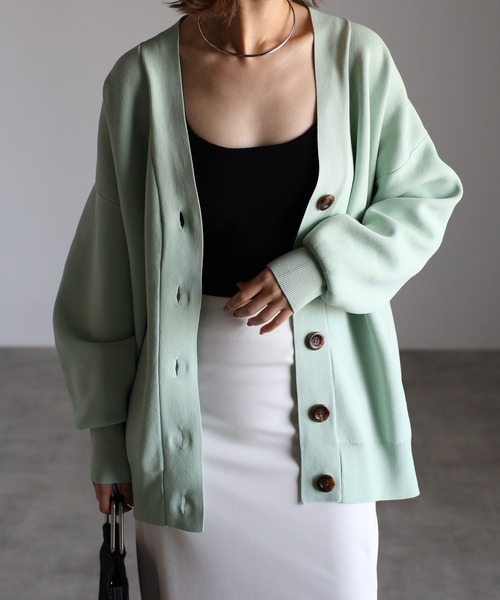 Yucca（ユッカ）の「スウェット風ニットカーディガン（カーディガン/ボレロ・レディース・ブラック/ミント/グレー・MEDIUM）」の8枚目の写真