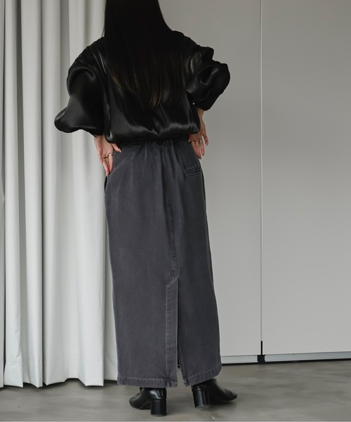 Ezick(エジック)の「Mode denim slim ラップライクスカート(デニムスカート・レディース・グレー/ブラック・SMALL/MEDIUM)」の5枚目の写真