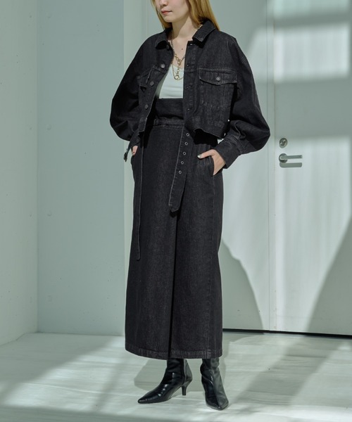 Ezick(エジック)の「Mode denim slim ラップライクスカート(デニムスカート・レディース・グレー/ブラック・SMALL/MEDIUM)」の15枚目の写真