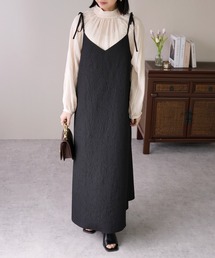 IAMUSE（アイアミューズ）の「【1枚で2シーンの装い。】前後2WAY肩紐リボンキャミワンピース/ふくれジャガード/無地 S0911【IAMUSE】（ワンピース・レディース）」