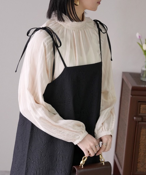 IAMUSE（アイアミューズ）の「【1枚で2シーンの装い。】前後2WAY肩紐リボンキャミワンピース/ふくれジャガード/無地 S0911【IAMUSE】（ワンピース・レディース・ブラック/ブラック系その他・FREE）」の16枚目の写真