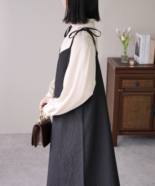 IAMUSE（アイアミューズ）の「【1枚で2シーンの装い。】前後2WAY肩紐リボンキャミワンピース/ふくれジャガード/無地 S0911【IAMUSE】（ワンピース・レディース・ブラック/ブラック系その他・FREE）」の17枚目の写真