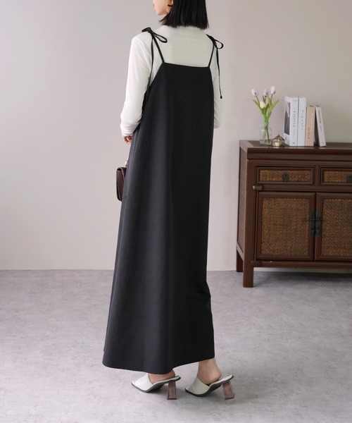 IAMUSE（アイアミューズ）の「【1枚で2シーンの装い。】前後2WAY肩紐リボンキャミワンピース/ふくれジャガード/無地 S0911【IAMUSE】（ワンピース・レディース・ブラック/ブラック系その他・FREE）」の5枚目の写真