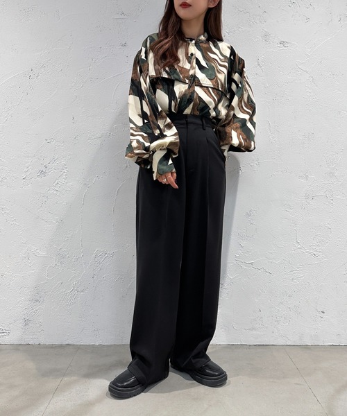 apres jour mignon（アプレジュールミニョン）の「バンドカラー柄シャツ【ZOZOTOWN限定アイテム】（シャツ/ブラウス・レディース・グリーン/パープル/イエロー・X-LARGE/フリー）」の9枚目の写真