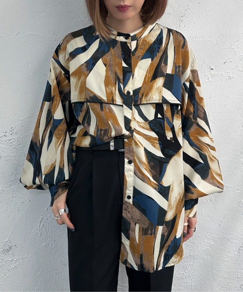 apres jour mignon（アプレジュールミニョン）の「バンドカラー柄シャツ【ZOZOTOWN限定アイテム】（シャツ/ブラウス・レディース・グリーン/パープル/イエロー・X-LARGE/フリー）」の18枚目の写真