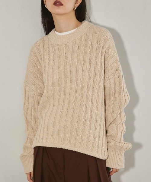 TODAYFUL◆バックスリットリブニット・セーター(厚手)/FREE/コットン/BEG/無地/12310501 TODAYFUL(トゥデイフル) / バックスリットリブニット・セーター