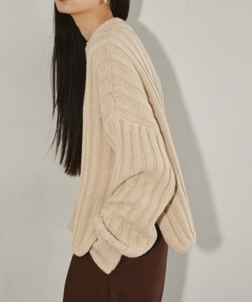 TODAYFUL◆バックスリットリブニット・セーター(厚手)/FREE/コットン/BEG/無地/12310501 TODAYFUL(トゥデイフル) / バックスリットリブニット・セーター
