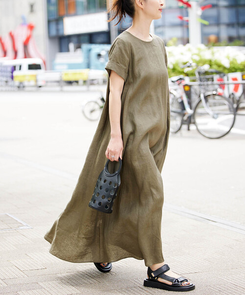 JOURNAL STANDARD リネンハーフスリーブマキシフレアワンピース JOURNAL STANDARD（ジャーナルスタンダード）の「□《追加