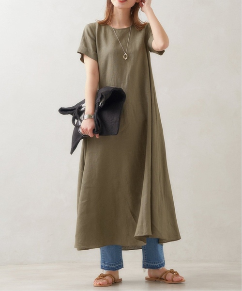 極美品 ジャーナルスタンダード リネンハーフスリーブマキシフレアワンピース 36 JOURNAL STANDARD ワンピース 「追加」リネンハーフスリーブ