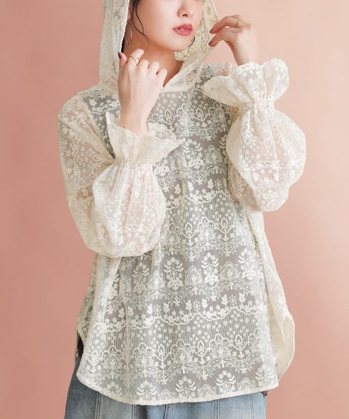 osharewalker（オシャレウォーカー）の「【廃盤】『刺繍レースフーディー』（Tシャツ/カットソー・レディース・ブラック/アイボリー・FREE）」の3枚目の写真