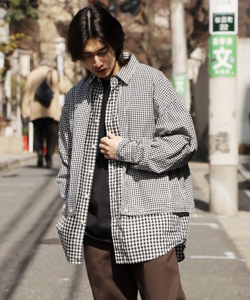overE ギンガムチェック　パネルライン　長袖シャツ　ブラウス シャツ/ブラウス CAL O LINE/キャルオーライン BROAD PAINTER SHIRT
