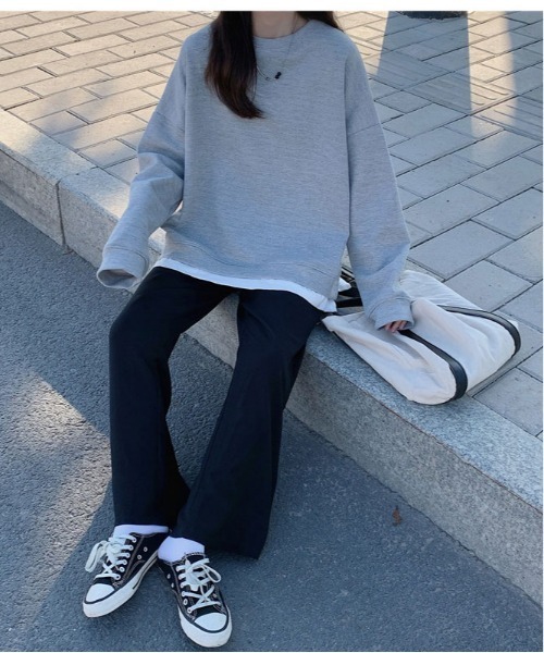 urge:(アージコロン )の「【URGE:】オーバーサイズ レイヤード ロングスリーブ トップス(Tシャツ/カットソー・レディース・グレー/オレンジ/パープル/ブルー・MEDIUM/X-LARGE/LARGE)」の2枚目の写真