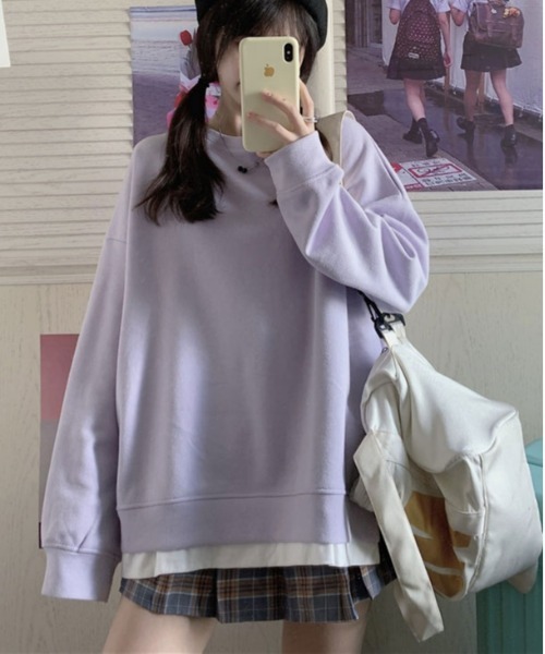 urge:(アージコロン )の「【URGE:】オーバーサイズ レイヤード ロングスリーブ トップス(Tシャツ/カットソー・レディース・グレー/オレンジ/パープル/ブルー・MEDIUM/X-LARGE/LARGE)」の12枚目の写真