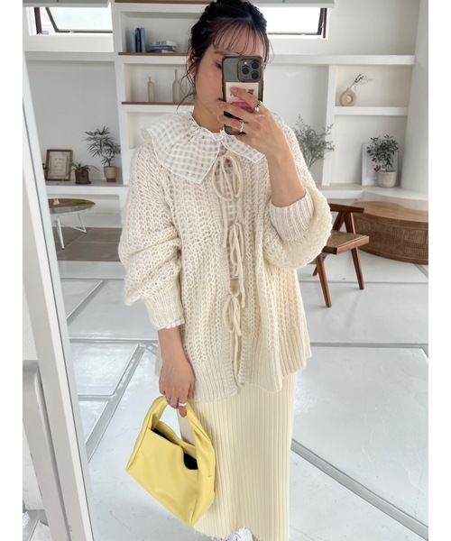 jumelle（ジュメロ）の「カギ編みリボンカーディガン（カーディガン/ボレロ・レディース・アイボリー/ピンク・FREE）」の13枚目の写真