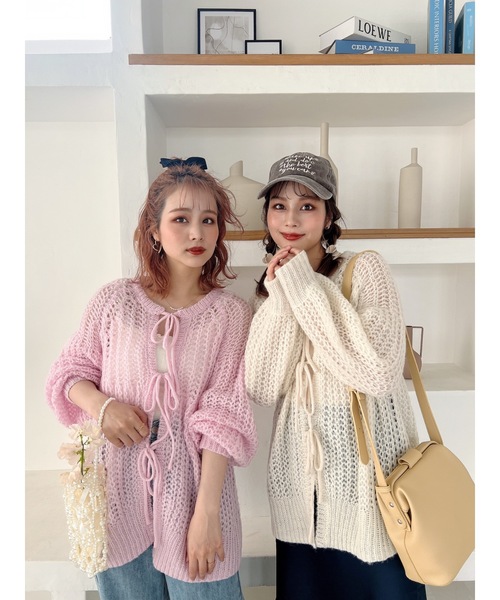 jumelle（ジュメロ）の「カギ編みリボンカーディガン（カーディガン/ボレロ・レディース・アイボリー/ピンク・FREE）」の14枚目の写真