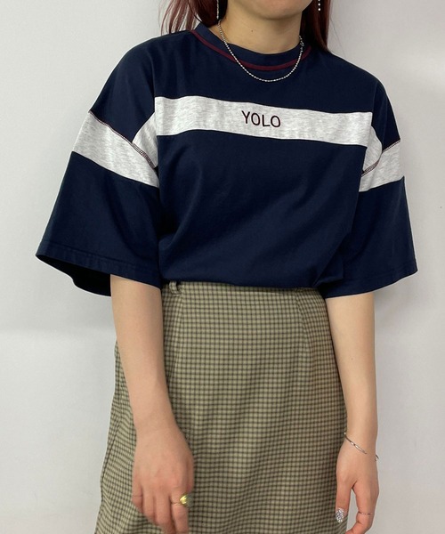 179/WG（イチナナキュウダブルジー）の「バイカラーラインTシャツ（Tシャツ/カットソー・レディース・オートミール/イエロー/ネイビー/オフホワイト・FREE）」の4枚目の写真