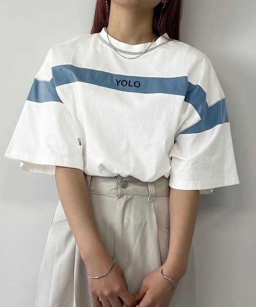 179/WG（イチナナキュウダブルジー）の「バイカラーラインTシャツ（Tシャツ/カットソー・レディース・オートミール/イエロー/ネイビー/オフホワイト・FREE）」の2枚目の写真