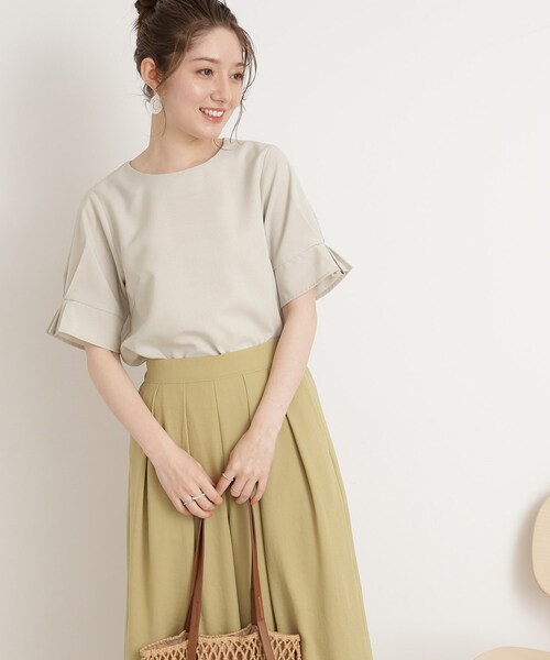 【イージーケア】着心地さらりリネンライクお袖タックブラウス