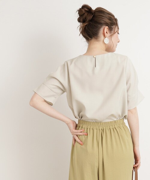 【イージーケア】着心地さらりリネンライクお袖タックブラウス