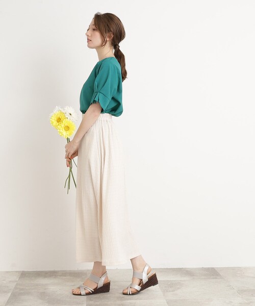 【イージーケア】着心地さらりリネンライクお袖タックブラウス