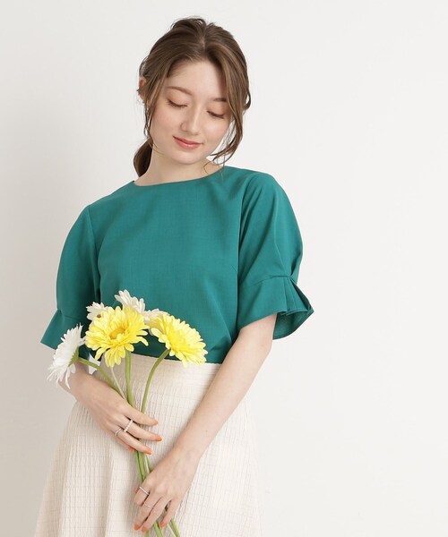 【イージーケア】着心地さらりリネンライクお袖タックブラウス