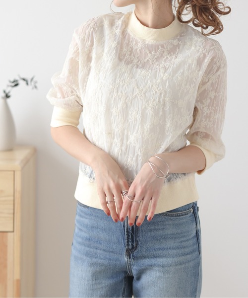 AMELY(エミリー)の「シアー刺繍トップス(その他トップス・レディース・アイボリー/ブラック・フリー)」の10枚目の写真
