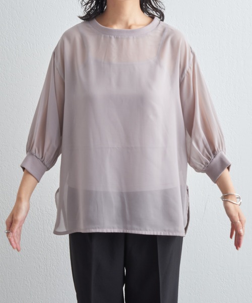 COLONY 2139（コロニートゥーワンスリーナイン）の「SETアイテム / 半袖シアートップス＆キャミソールセット（シャツ/ブラウス・レディース・ブラック/グレー/ベージュ・FREE）」の7枚目の写真