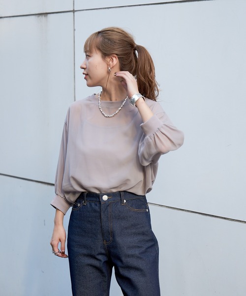 COLONY 2139（コロニートゥーワンスリーナイン）の「SETアイテム / 半袖シアートップス＆キャミソールセット（シャツ/ブラウス・レディース・ブラック/グレー/ベージュ・FREE）」の16枚目の写真