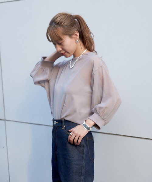 COLONY 2139（コロニートゥーワンスリーナイン）の「SETアイテム / 半袖シアートップス＆キャミソールセット（シャツ/ブラウス・レディース・ブラック/グレー/ベージュ・FREE）」の20枚目の写真