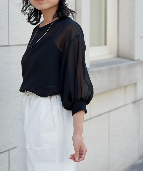 COLONY 2139（コロニートゥーワンスリーナイン）の「SETアイテム / 半袖シアートップス＆キャミソールセット（シャツ/ブラウス・レディース・ブラック/グレー/ベージュ・FREE）」の13枚目の写真