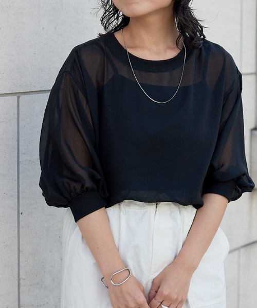 COLONY 2139（コロニートゥーワンスリーナイン）の「SETアイテム / 半袖シアートップス＆キャミソールセット（シャツ/ブラウス・レディース・ブラック/グレー/ベージュ・FREE）」の9枚目の写真