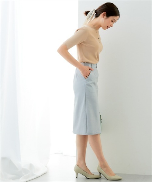 7days Life Styling(セブンデイズライフスタイリング)の「サラサラ裏メッシュ綿混ストレッチミディ丈タイトスカート(接触冷感・吸汗速乾・ストレッチ・UVカット)(スカート・レディース・ブラック/ベージュ/ネイビー/グリーン/グレー・S/LL/L/M)」の7枚目の写真