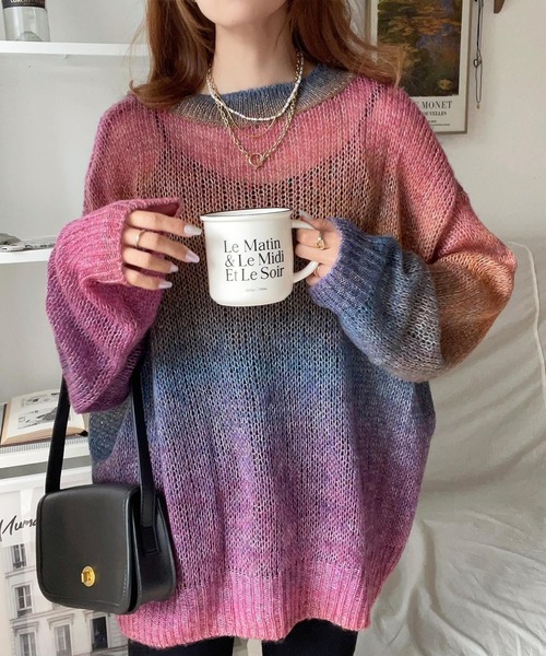 Java(ジャバ)の「《JaVaジャバ 別注》新色追加!抜け感透け×お洒落配色に視線集中。マルチウェイ グラデーション メッシュ編みニット(ニット/セーター・レディース・グリーン/グレー/ブラウン/オレンジ/ブルー/パープル/ベージュ/ブラック/ライトブルー・X-LARGE/SMALL/MEDIUM/LARGE)」の18枚目の写真