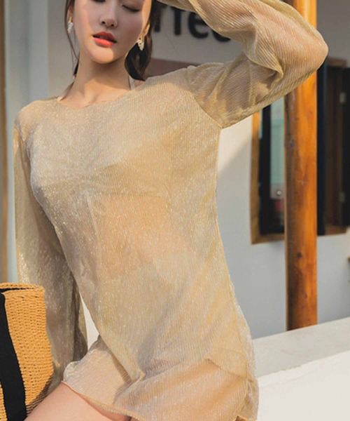 NANEA(ナネア)の「ハイウエストビキニ&シアートップス 3点セット(水着・レディース・ブラック×ホワイト/ブラウン/グレー/アイボリー/ピンク/ブラック×ブラック・LARGE/MEDIUM/SMALL/X-LARGE)」の14枚目の写真