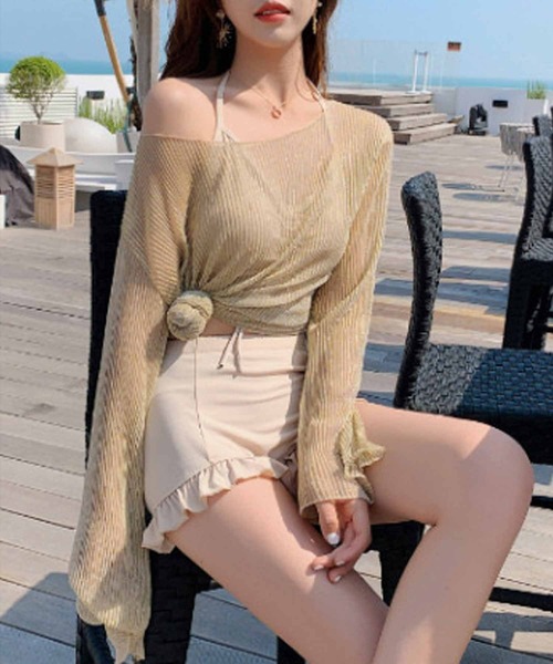 NANEA(ナネア)の「ハイウエストビキニ&シアートップス 3点セット(水着・レディース・ブラック×ホワイト/ブラウン/グレー/アイボリー/ピンク/ブラック×ブラック・LARGE/MEDIUM/SMALL/X-LARGE)」の17枚目の写真