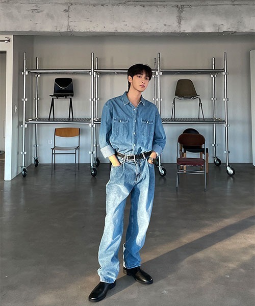 ASCLO(エジュクロ)の「【THE KLOBAL STAGE 韓国アイドル着用】ASCLO Digan Classic Denim Shirt(シャツ/ブラウス・メンズ・ダークブルー・MEDIUM/LARGE)」の6枚目の写真