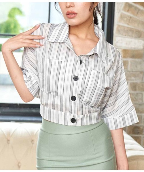 ANAP（アナップ）の「バックリボンクロップドストライプトップスブラウス（シャツ/ブラウス・レディース・ホワイト/ブラック・FREE）」の17枚目の写真