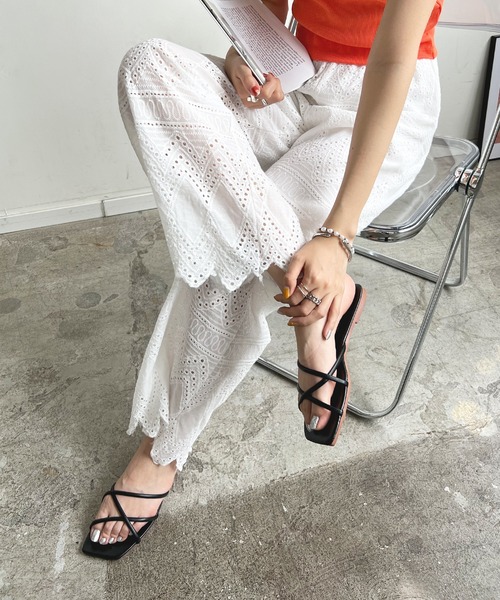 Futier land（フューティアランド）の「レースワイドパンツ（その他パンツ・レディース・ブラック/アイボリー/イエロー・MEDIUM）」の2枚目の写真